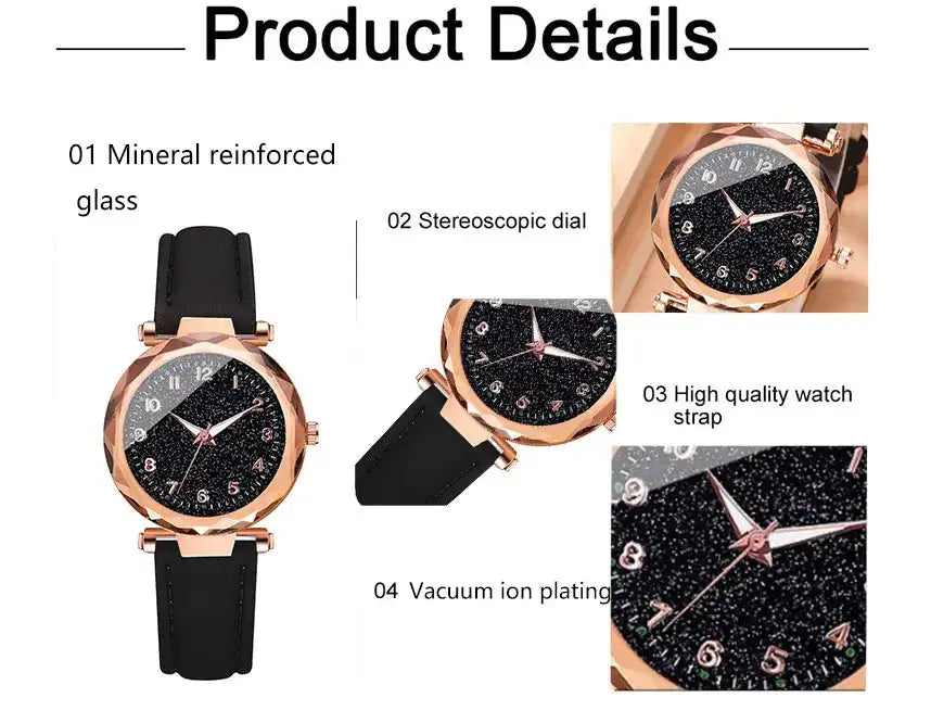 5pcs Set Womens Watches Set Ladies Fashion Watch Black Female New Simple Casual Womens Analog WristWatch Bracelet Gift No Box - Lootquake