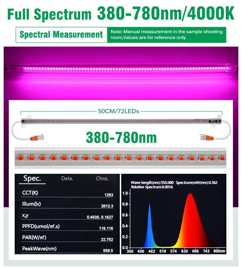 Grow Light 220V Full Spectrum LED Bar Light for Plants 50cm Phyto Lamp for Plant Veg Flowers Greenhouse Tent 4000K 380-780nm - Lootquake