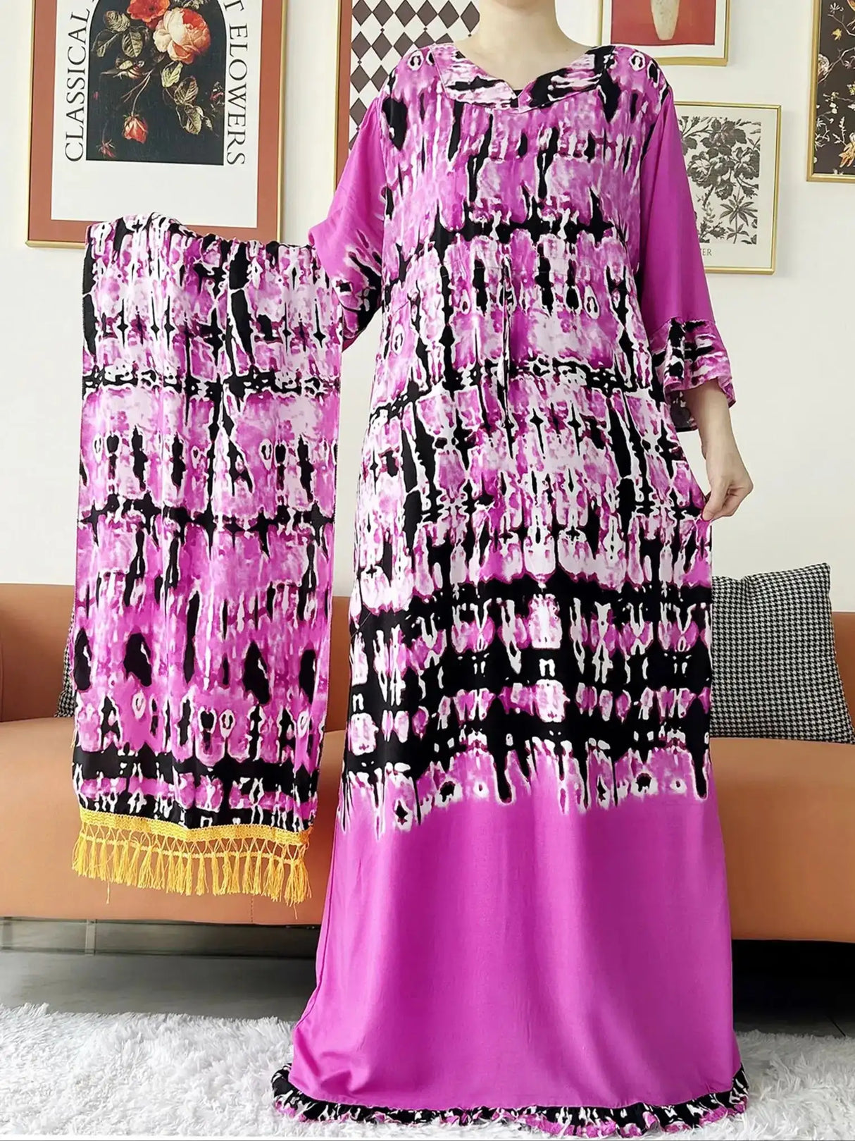New Style African Dashiki Print Long Sleeve Loose Cotton Elegant Women Abaya Long Dress Summer Maxi Casual Dresses Vestidos