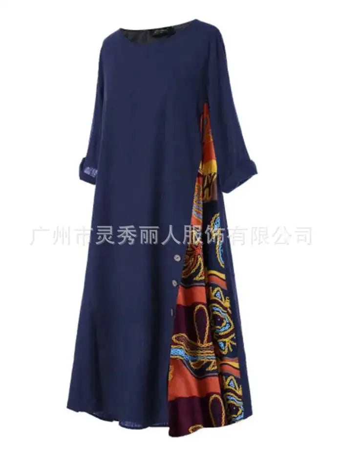 Women's Fashion Casual Loose Big Swing Half Sleeve Long Dress Floral Holiday Maxi Dress Plus Size Vestidos Longos Robe - Lootquake