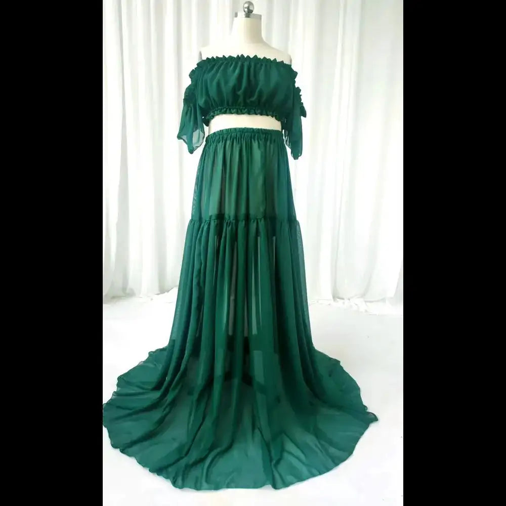 Maternity Dress For Photoshoot Pregnancy Off Shoulder Ruffled Semi Transparent Chiffon Long Dress Photography Dress For Women - Lootquake