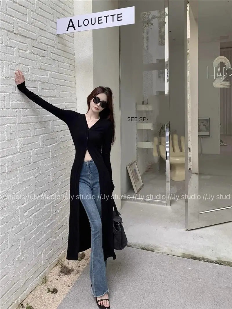 Street Casual Black Slim Long T Shirts Spring Autumn New Long Sleeve Solid Simplicity Fashion Tops Trend Vintage Women Clothing - Lootquake