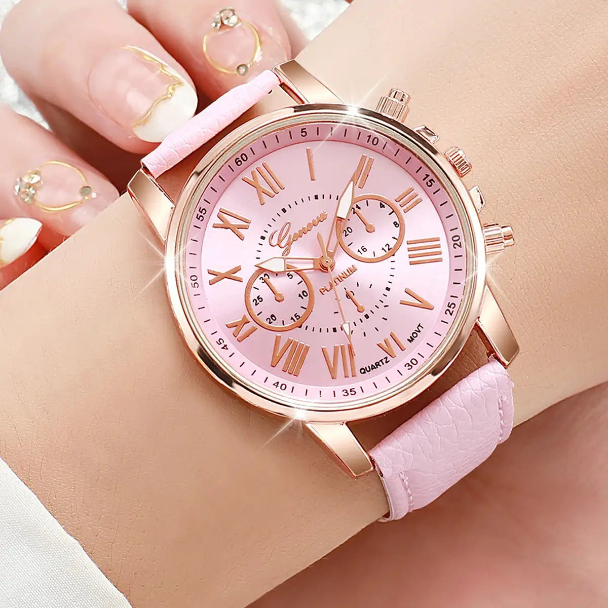 5PCS Women's Watches Fashion Roma Dial Leather Band Quartz Watch Ladies Silicone Band Wristwatch Reloj Mujer(Without Box) - Lootquake