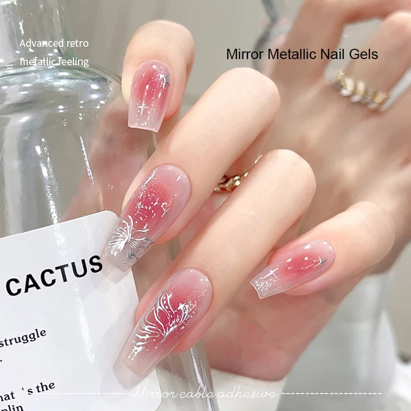 8ml Silver Mirror Metallic Nail Gels Polish UV Soak Off Paint Gel Polish Flower Drawing Gold Superbright Nails Lacquer UV Gel #*