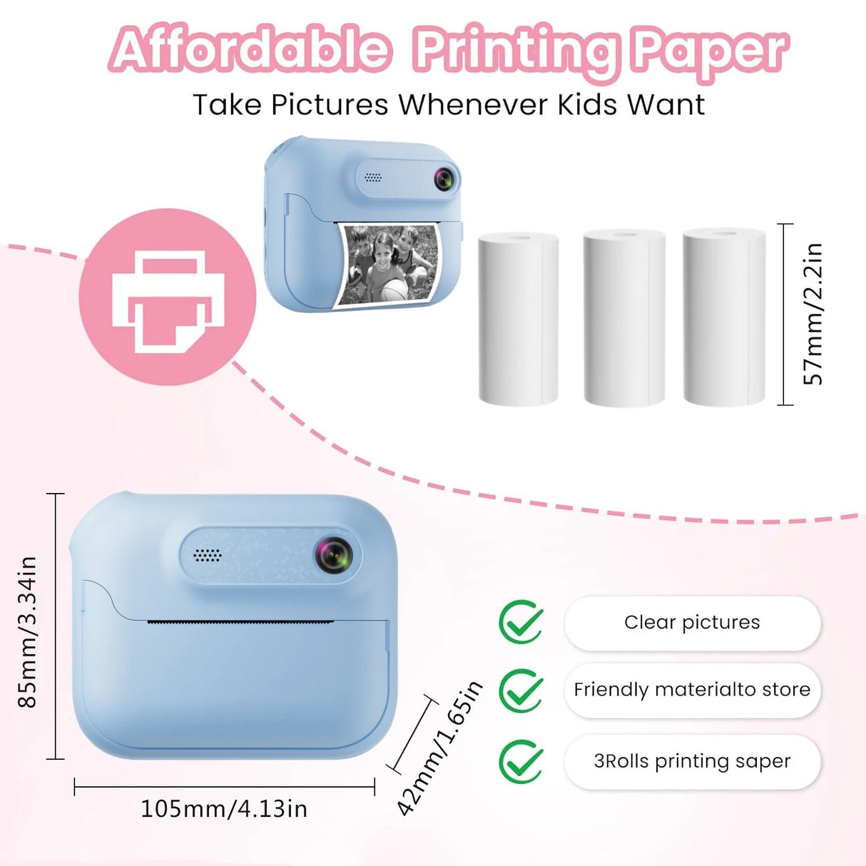 Cámara de impresión instantánea S8 para niños, 1300 mAh, impresora digital HD de 1080P, ideal para cumpleaños de niñas y niños.