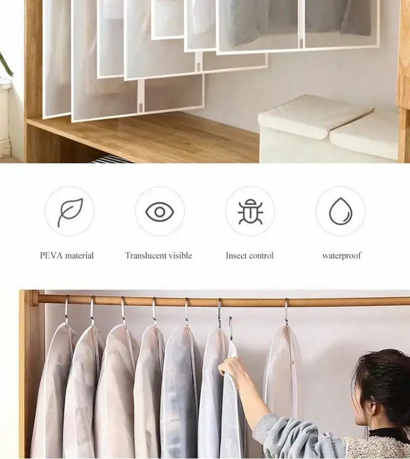 Dustproof Clothes Dust Cover Long Dress Suit Coat Dust Cover Closet Case Garment Storage Bag Clothes Wardrobes Hanging Organizer - Lootquake