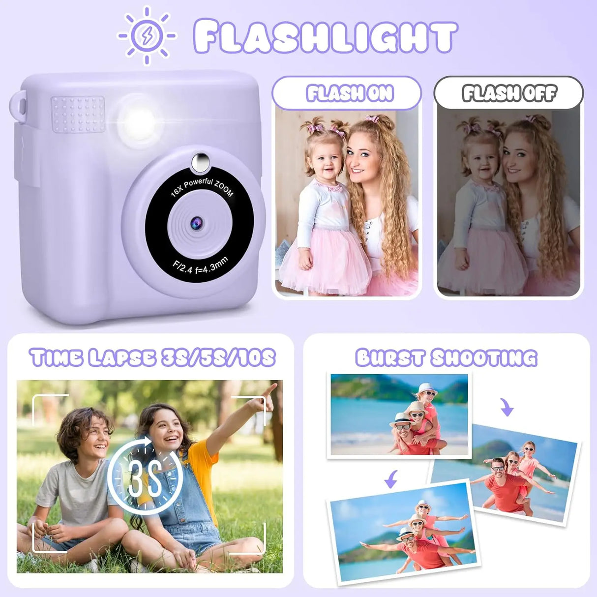 Appareil photo numérique à impression instantanée Gofunly pour enfants, appareil photo thermique 2,4 pouces 1080p, jouet pour enfants de 6 à 12 ans