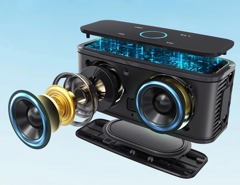 Enceinte Bluetooth sans fil DOSS SoundBox BT 5.0, contrôle tactile, boîte de son musicale portable, son stéréo 12 W, haut-parleurs étanches IPX5