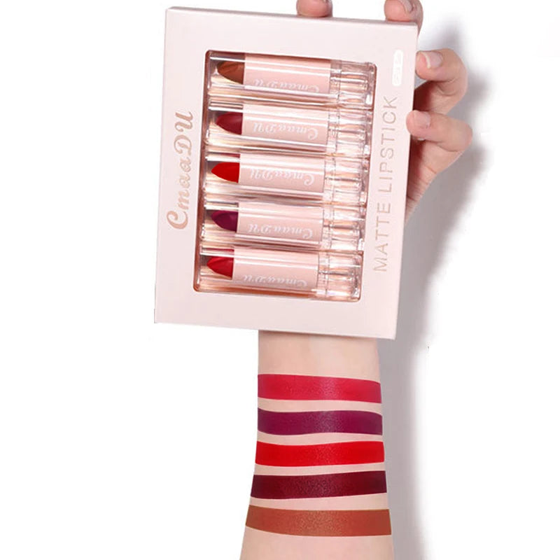 Juego de 5 labiales mate, brillo de labios hidratante, duradero, maquillaje fácil, tonos clásicos de moda para citas diarias, regalo exquisito.