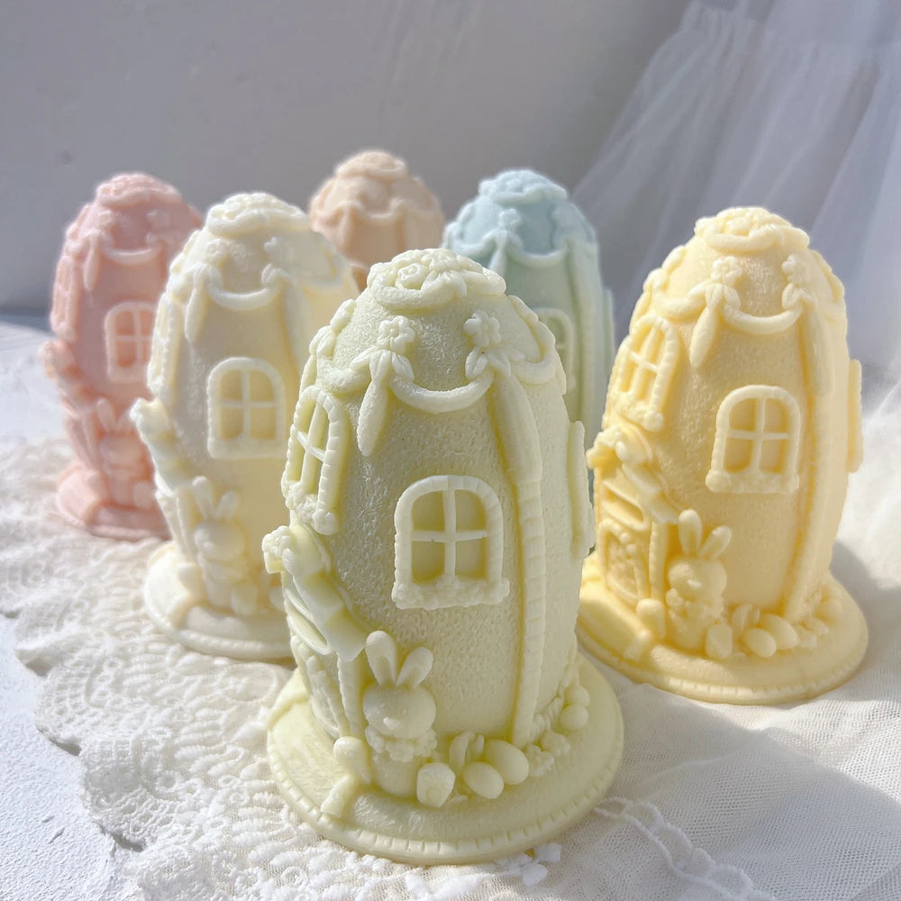 Easter Egg House Candle Silicone Mold Spring Bunny Home Plaster Gypsum Mould Gingerbread House Icing Mansion Silicone Mould - Lootquake