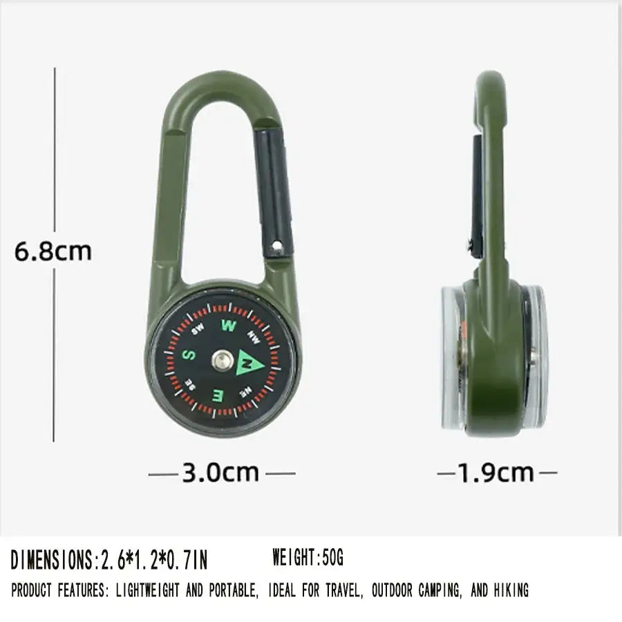 1 Pc Compass Thermometer Carabiner 3 in 1 Mini Compass Carabiner Clip Outdoor Hiking Survival Key Ring Double Sided Metal - Lootquake