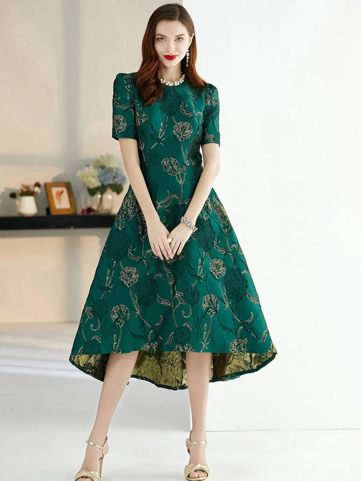 Women Summer Long Dress Elegant Boho Floral Jacquard Flower Dress Irregular Evening Party Dress Lady Ball Gown - Lootquake