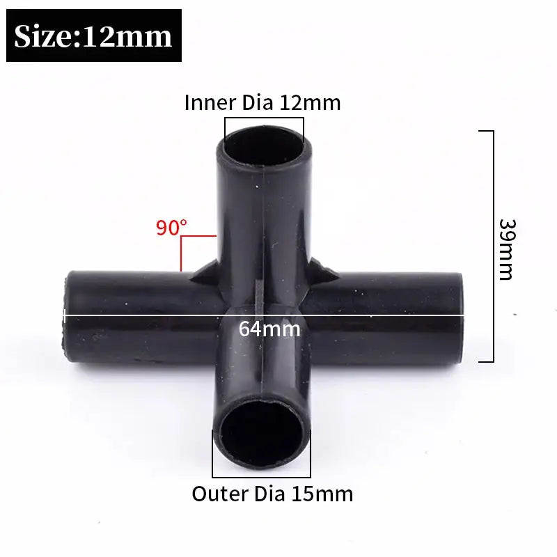 8/12/16/19mm Black PVC Pipe Fittings 4-way Connector Tent Wardrobe Fixed Fittings Plants Support Joint, DIY Shelf Tube Fittings - Lootquake