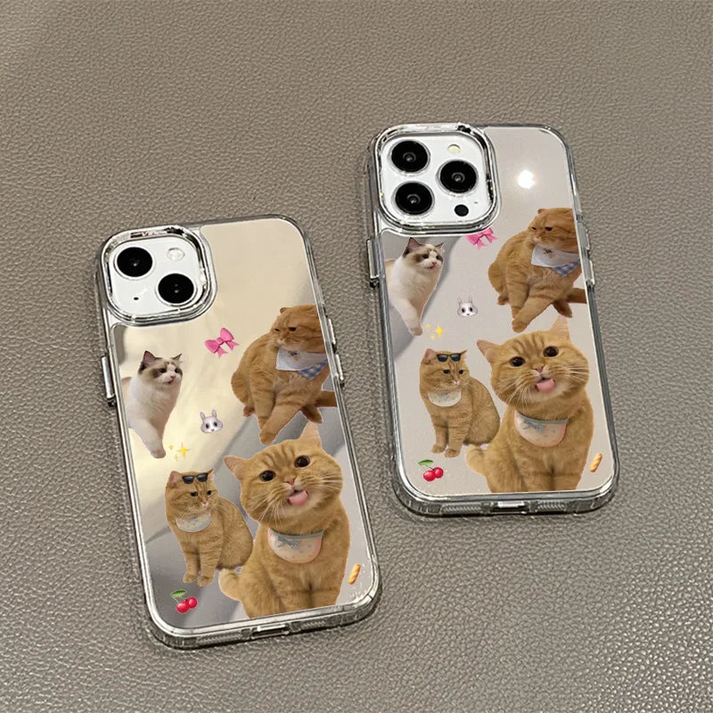 Funda para teléfono con espejo suave y bonito gato