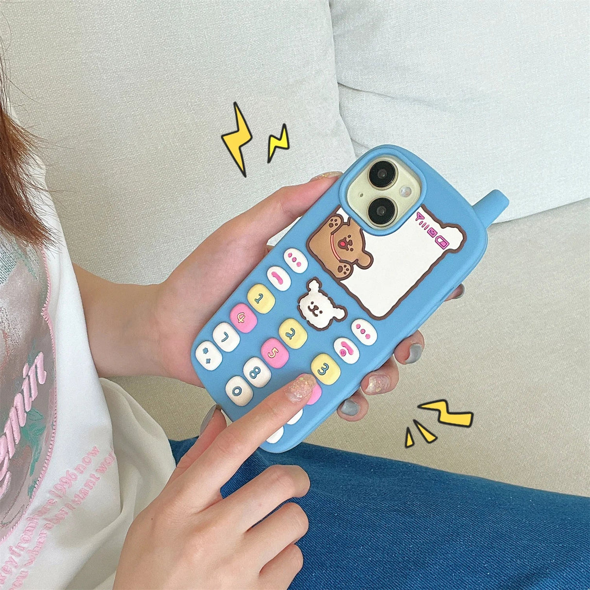 Funda para teléfono móvil con antena de oso de dibujos animados en 3D