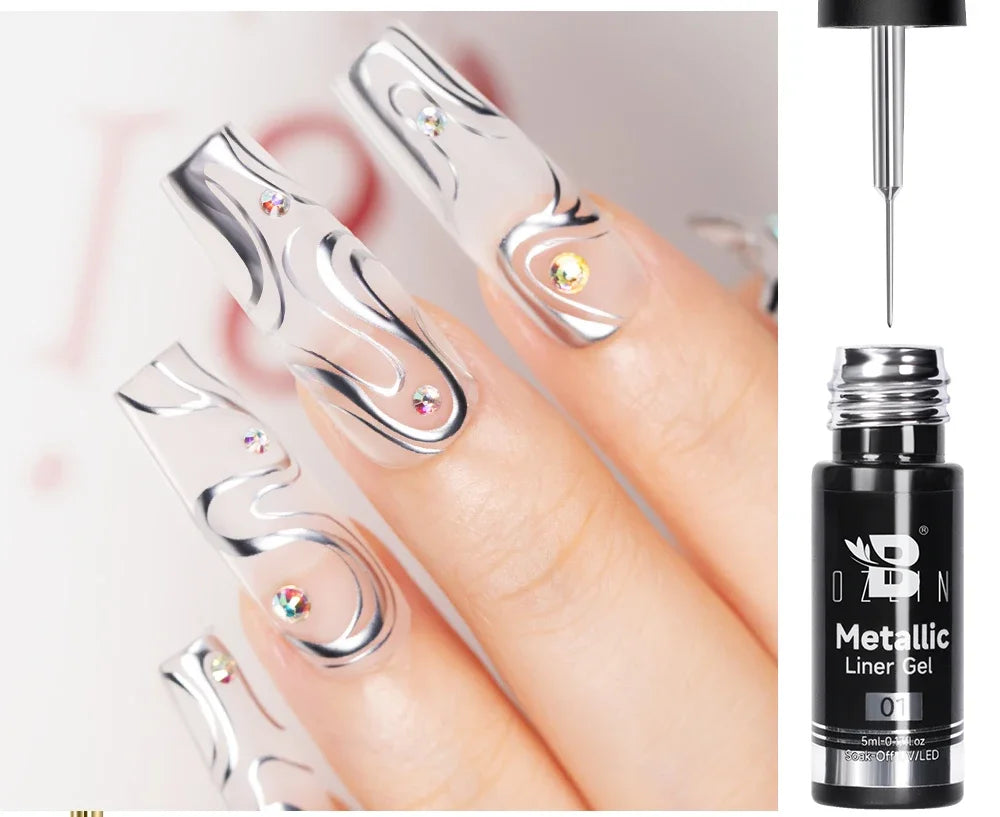 Esmalte de uñas en gel semipermanente, efecto espejo metálico, cromado, superbrillante, francés, UV LED, 5 ml, dorado y plateado.