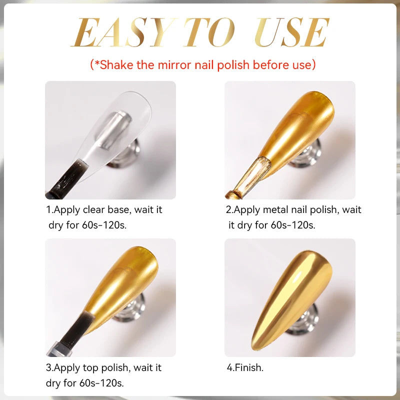 LILYCUTE 7ML Super Bright Gold Metallic Nail Polish No Need Lamp Quick Dry French Style Glass Bottle Manicure Nail Art Varnish