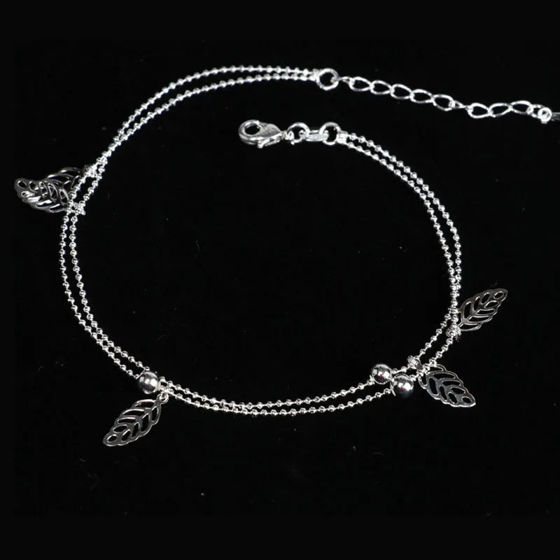 Silver color Stars Anklet Double Layer plated Charms Ankle Bracelet Jewellery Anklets For Women Foot Jewelry Love 2023 new hot - Lootquake