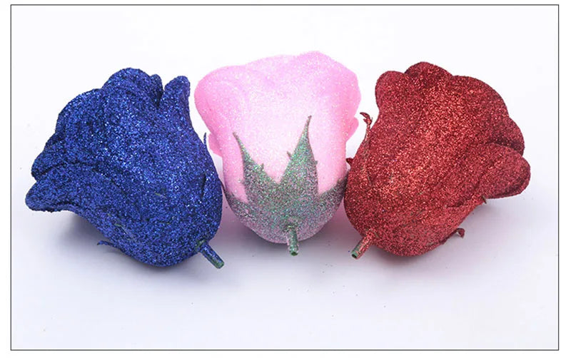 30pcs of 7cm Glitter spray artificial flower rose for Christmas gift hot Valentine DIY bouquet easter wedding Birthday decor - Lootquake