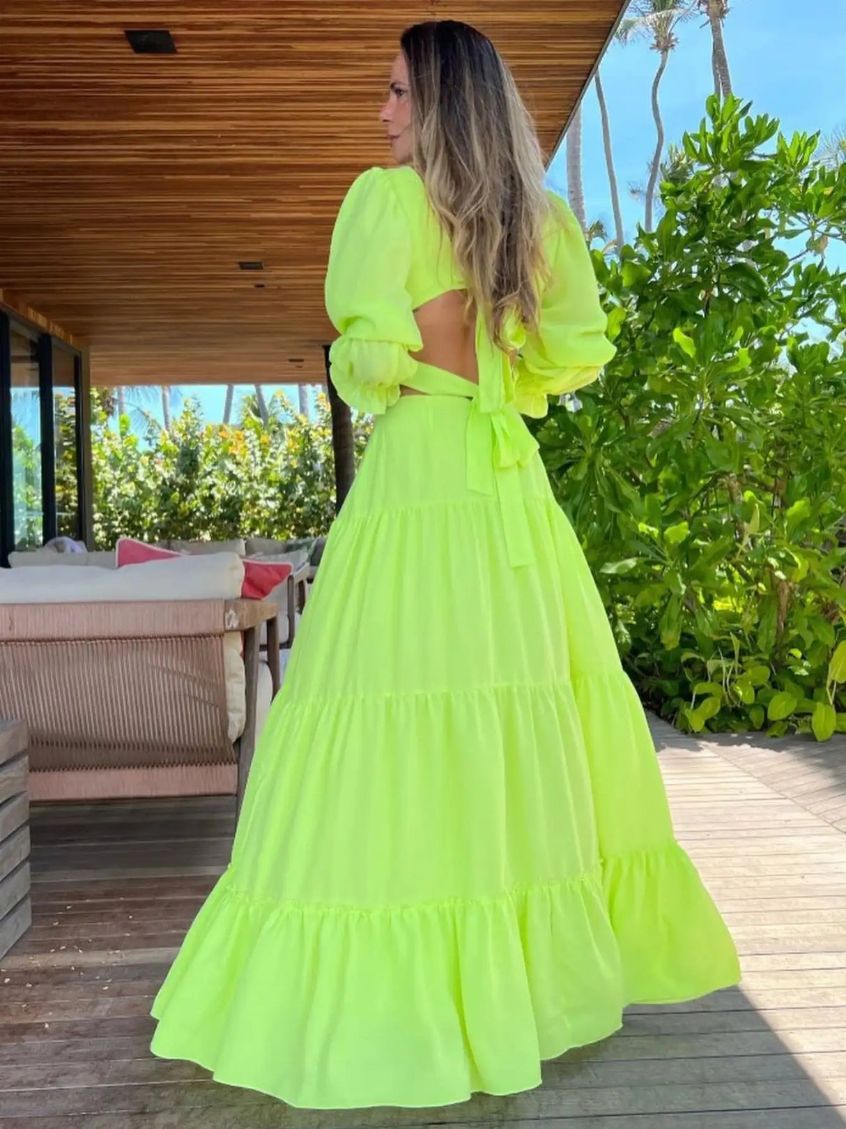 2024 Fashion New Women's Sexy Vacation Dress Solid Long Dress Cut Out Exposed Waist High Slit Suspender Long Skirt - Lootquake