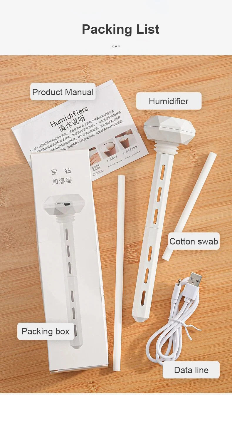 Humidificateur d'air à lampe LED, diffuseur d'huiles essentielles USB, purificateur de voiture, brumisateur d'arômes anioniques avec lumière romantique, humidificateur portable