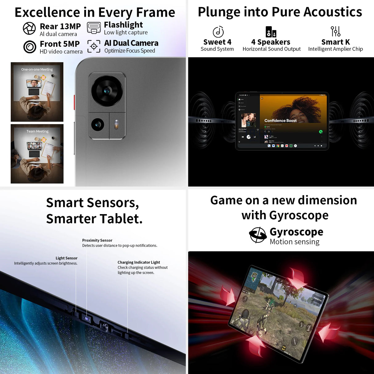 Écran extra large, tablette TECLAST T60, 12'' 2K FHD 2000x1200, Android 13, (8GB + 8GB) 16GB RAM, ROM 256GB, 8000mAh, charge rapide UNISOC T616 8 cœurs 4G VoLTE Wifi 13MP + 5MP