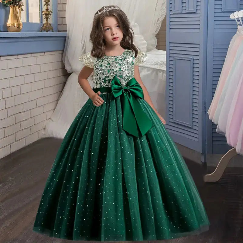 New Christmas Party Princess long dress children's dress children's gauze lace birthday party dinner ball big butterfly dress - Lootquake