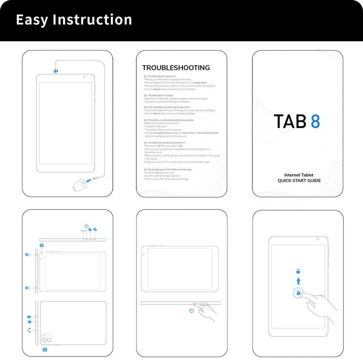 Tablette PRITOM 8 pouces Android 13, 8 Go (4+4 extensibles) RAM 64 Go ROM, 1 To extensible, écran IPS 1280x800, batterie 5000 mAh, double caméra, Wi-Fi