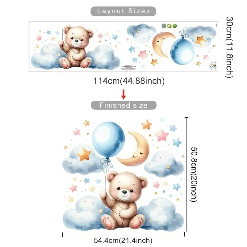Cartoon Teddy Bear Tent Stars Wall Stickers for Kids Room Nursery Baby Room Decoration Wall Decals Room Interior - Lootquake