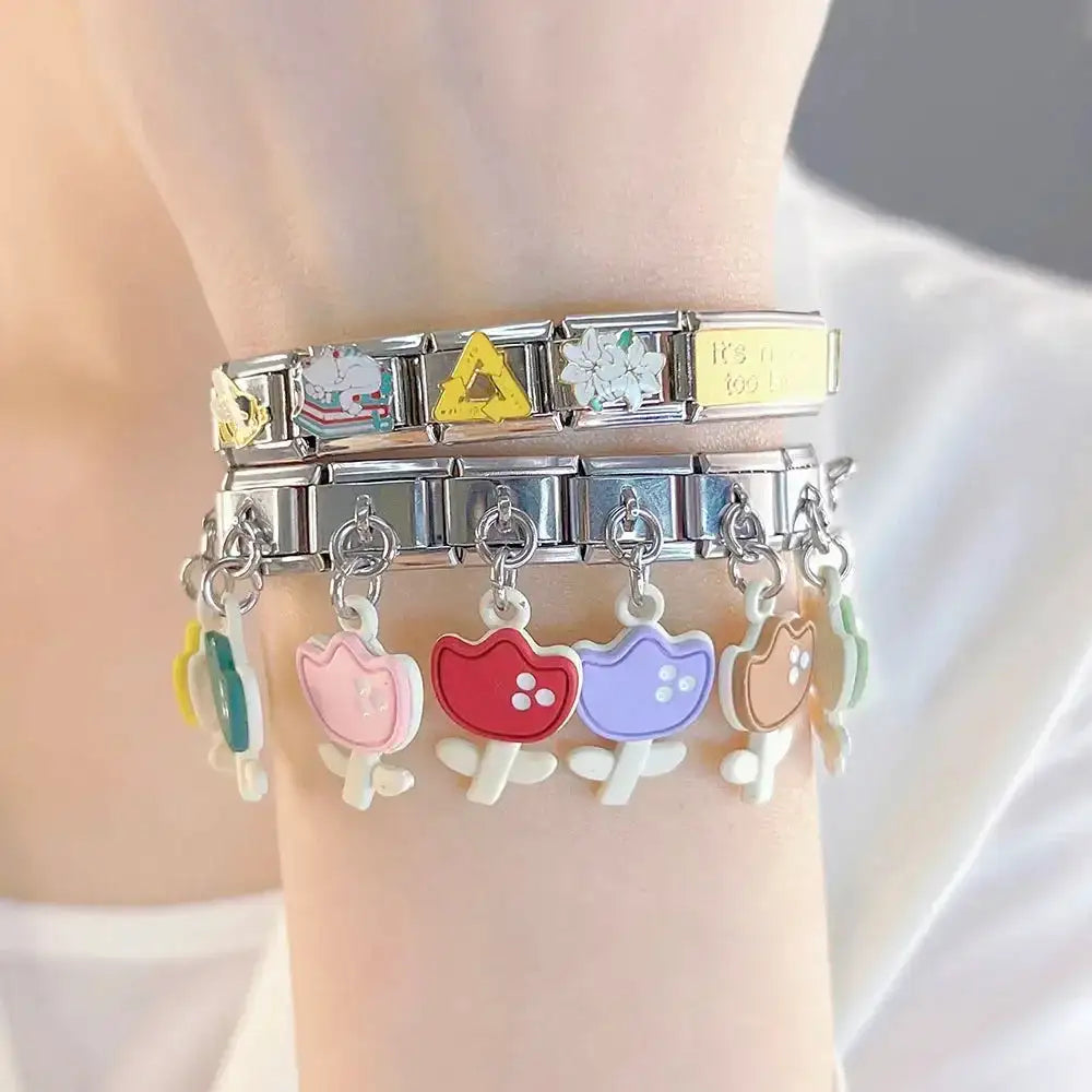 Hapiship 2023 Fashion Charm Italian Links Flower Flower Bee Tent Fit 9mm Bracelet Stainless Steel Making DIY Jewelry DJ661-C - Lootquake