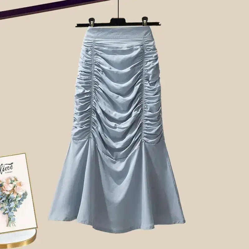 Spring/Summer Set Women's New Korean Edition Sweet and Spicy Bubble Sleeve Spliced Top Age Reducing Half Skirt Two Piece Set - Lootquake