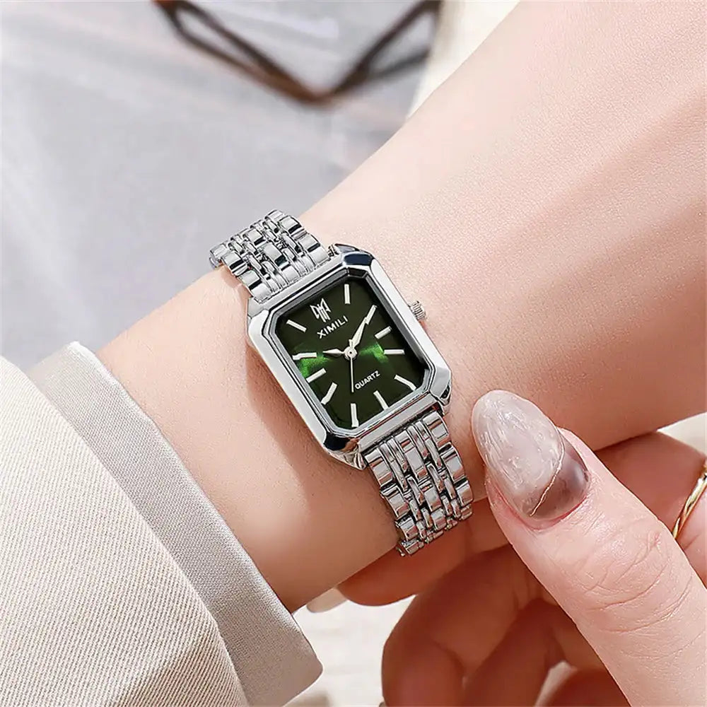 Luxury Ladies Fashion Quartz Watch Simple Scale Square Quality Gold Plated Women Watches Business Stainless Steel Folding Clock - Lootquake