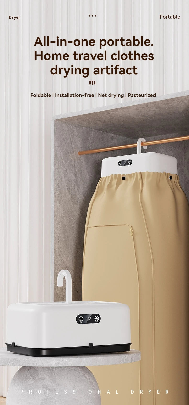 Mini sèche-linge portable pliable et électrique, intelligent, à séchage rapide et minuté, avec sac de séchage, compact et de voyage