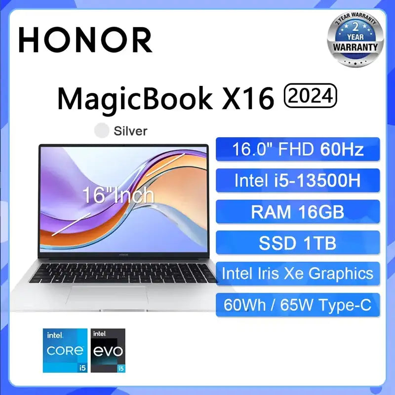 2024 New HONOR Laptop MagicBook X16 Pro 2024 16"Inch FHD Intel Core i5-13500H AMD Ryzen R5 7640HS Computer PC Notebook Ultrabook - Lootquake