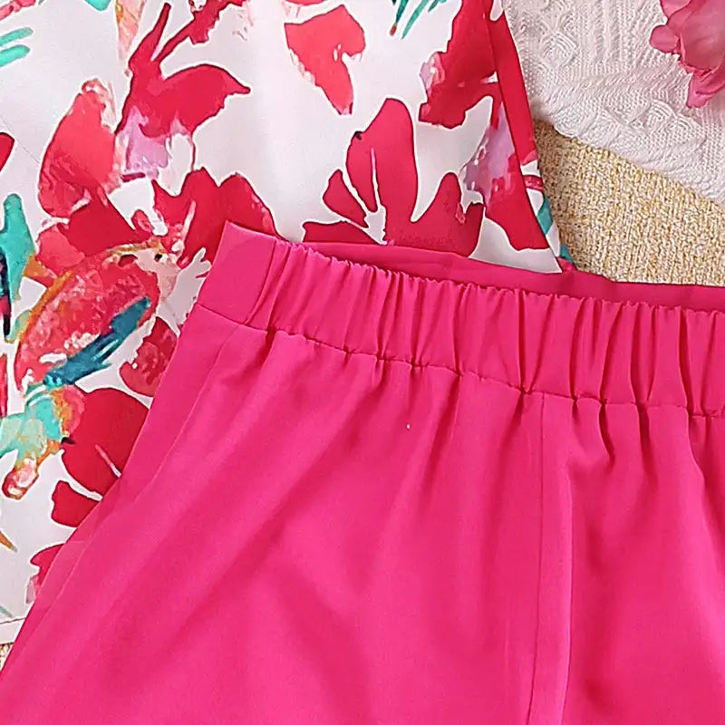 Kids Sets For Girls 4-7 Years Summer Girls Dopamine Print Sleeveless Top & Shorts Leisure Daily Classic Style Baby Girl Set - Lootquake