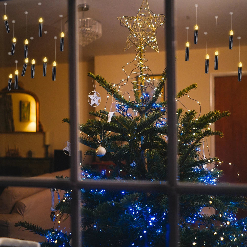 LED Floating Candle for Home Decoration, Flickering Flame, Timing Remote, Battery Operated, Halloween, Christmas,Black Candle