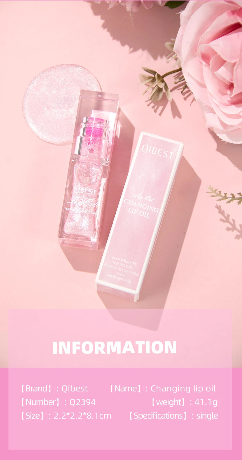 QIBEST - Bálsamo labial mágico con cambio de color cálido, brillo labial transparente, hidratante, brillo labial brillante, cosméticos para labios