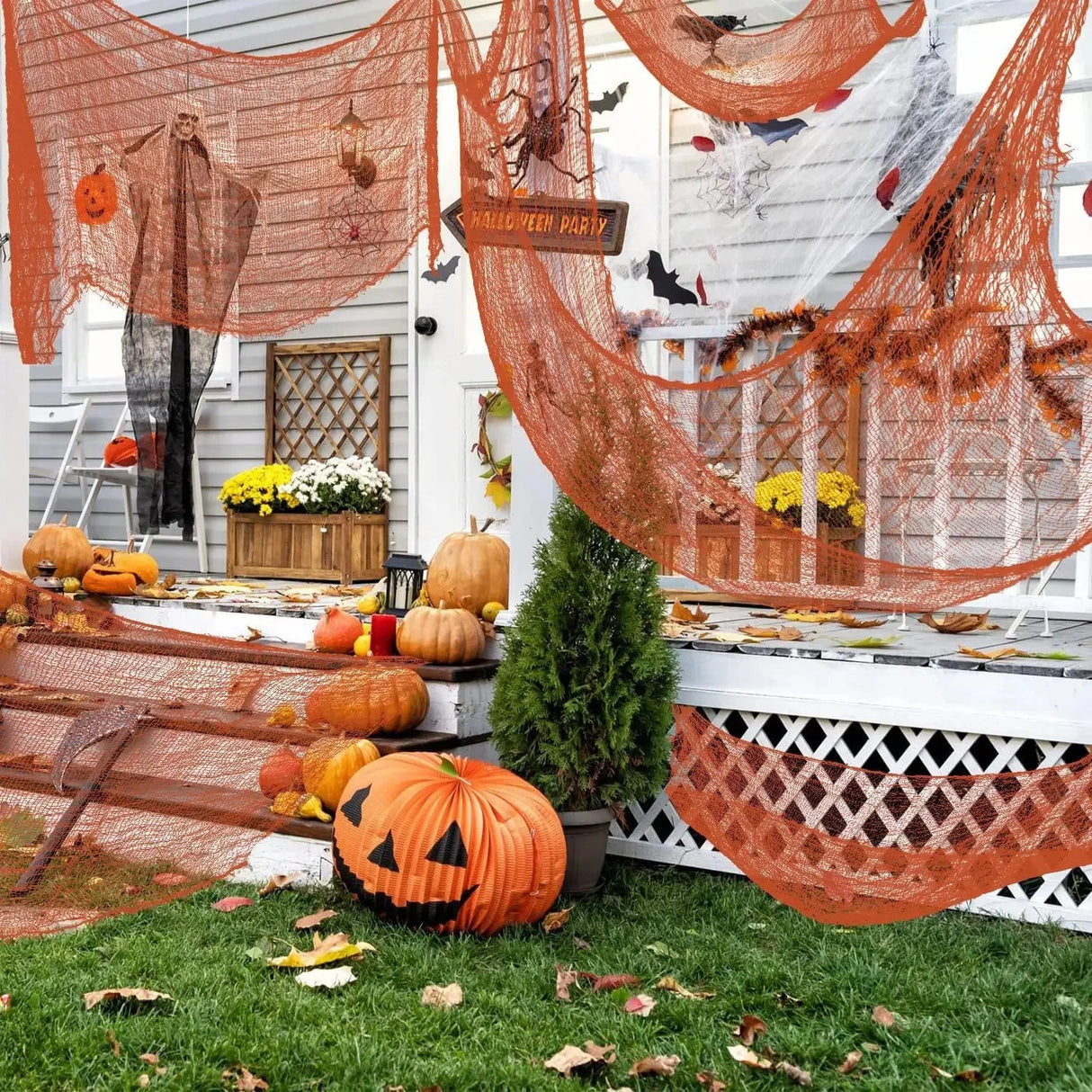 Décorations d'Halloween 76 x 183 cm, gaze noire effrayante, filet pour fenêtre, table, porte, déguisement, fête, maison hantée, décoration murale