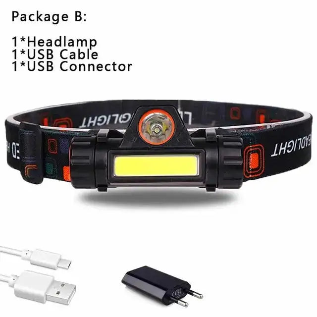 1pcs Rechargeable Fishing LED Headlamp Camping Headlight XPE COB Work Light 2 Lighting Modes With Tail Magnet Detachable - Lootquake