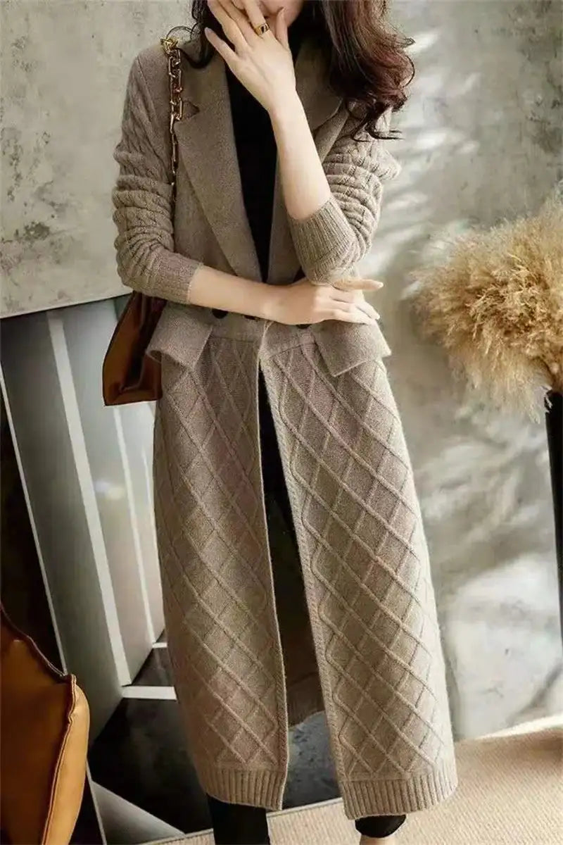 Korean French Style Cashmere Sweater Ladies Wool Windbreaker Cardigan New Autumn Winter Women Knitted Sweater Long Cardigan Coat - Lootquake