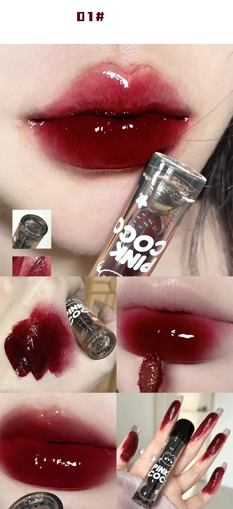 Lápiz labial líquido rojo oscuro con efecto espejo, color marrón rojizo, hidratante ligero, antiadherente, con alta pigmentación, maquillaje cosmético para labios.