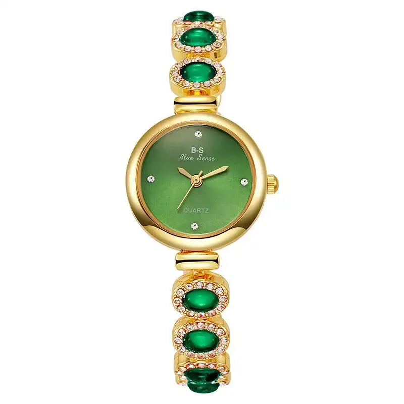 Famous Brand Women's Quartz Watches Luxury Green Gemstone Bracelet Watch Gift Female Wristwatch Dropshipping Relojes Para Mujer - Lootquake