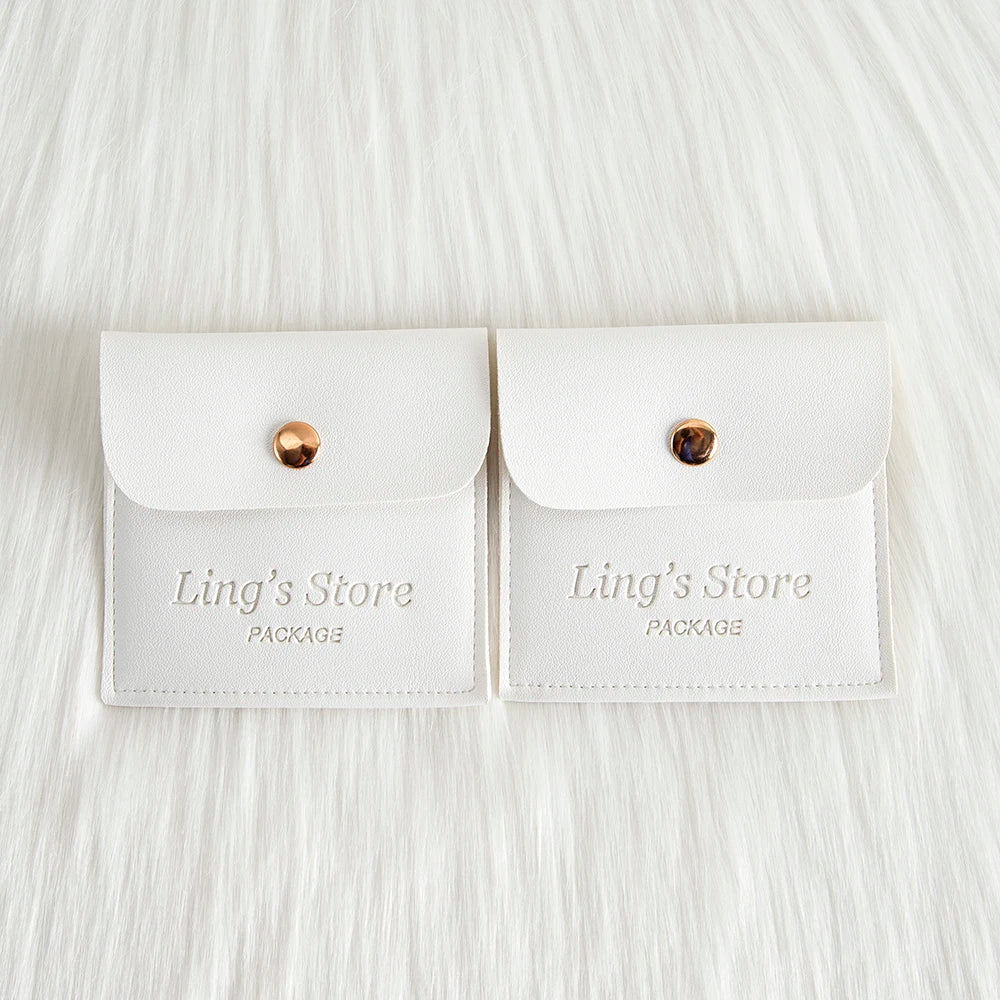 50/100Pcs Custom Logo 8x8cm PU Leather Jewelry Snap Bag Gold Button Pouches Ring Earring Necklace Wedding Favors Gift Organizer - Lootquake