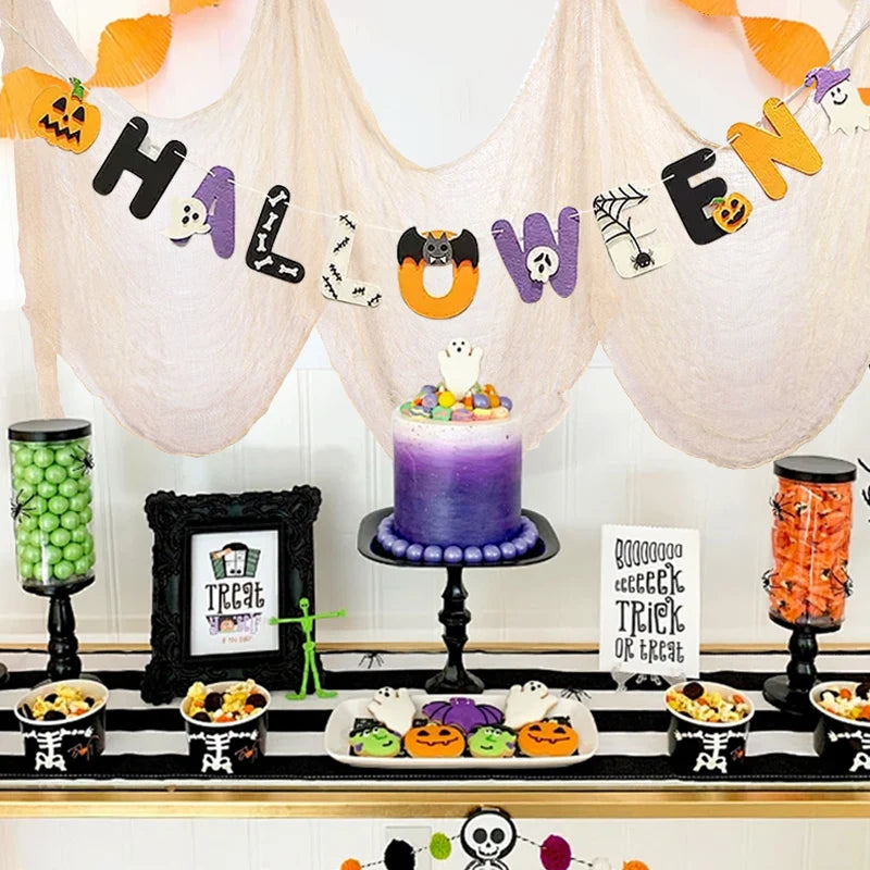 2M/4M Halloween Decorations Black Creepy Gauze Cloth Window Table Door Net Spooky Fancy Dress Party Haunted House Wall DIY Decor