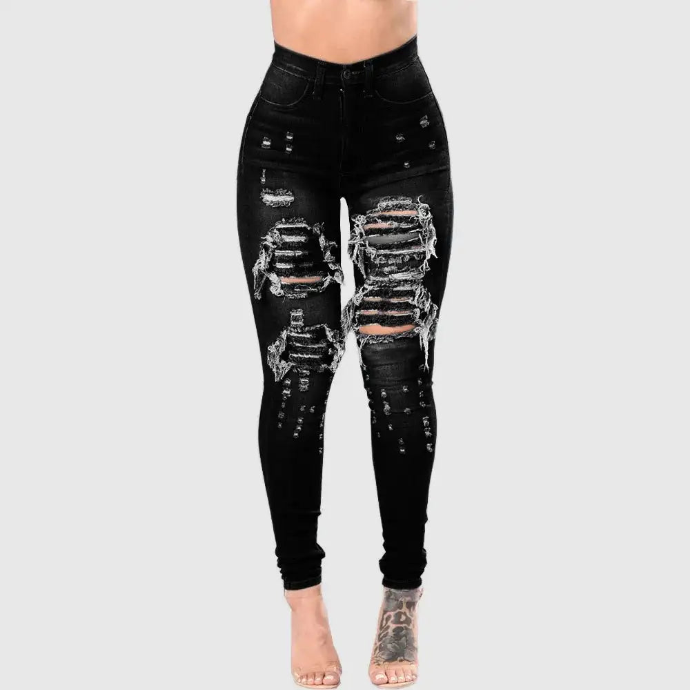 2023 Autumn High Waist Ripped Jeans For Women Fashion Stretch Skinny Denim Pencil Pants Casual Slim Trousers S-3XL - Lootquake