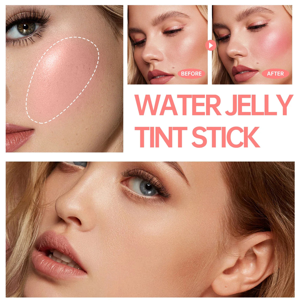 Colorete en polvo 3 en 1, colorete hidratante en barra, maquillaje de belleza, brillo de larga duración, mate, contorno facial, lápiz labial adhesivo.