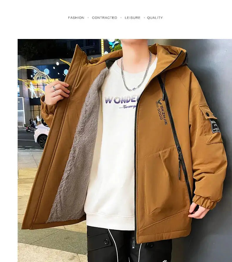 2023 Winter Thicken Fleece Hooded Jackets Mens Waterproof Warm Coats Windbreaker Outwear Males Outdoor - Lootquake