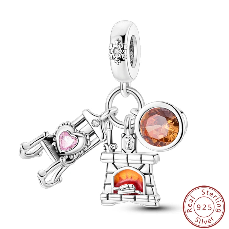 Ensemble de trois breloques en argent sterling S925, perles de 3 mm, motif princesse, golf, hamster, appareil photo, voyage, fabrication de bijoux fins