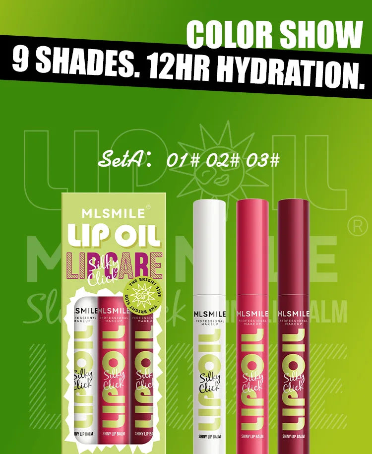 MLSMILE 3pcs/set Press Lipstick Solid Lip Gloss Long-lasting Easy Color Moisturizing Lip Gloss Pearl Mirror Lip Gloss