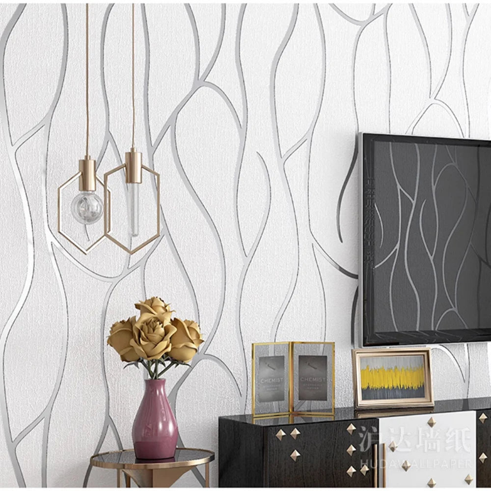 Papel tapiz de fondo para decoración de habitación, 53 cm, pegatinas de pared gruesas con rayas curvas para dormitorio, resistente a la humedad, no tejido, estilo europeo moderno.